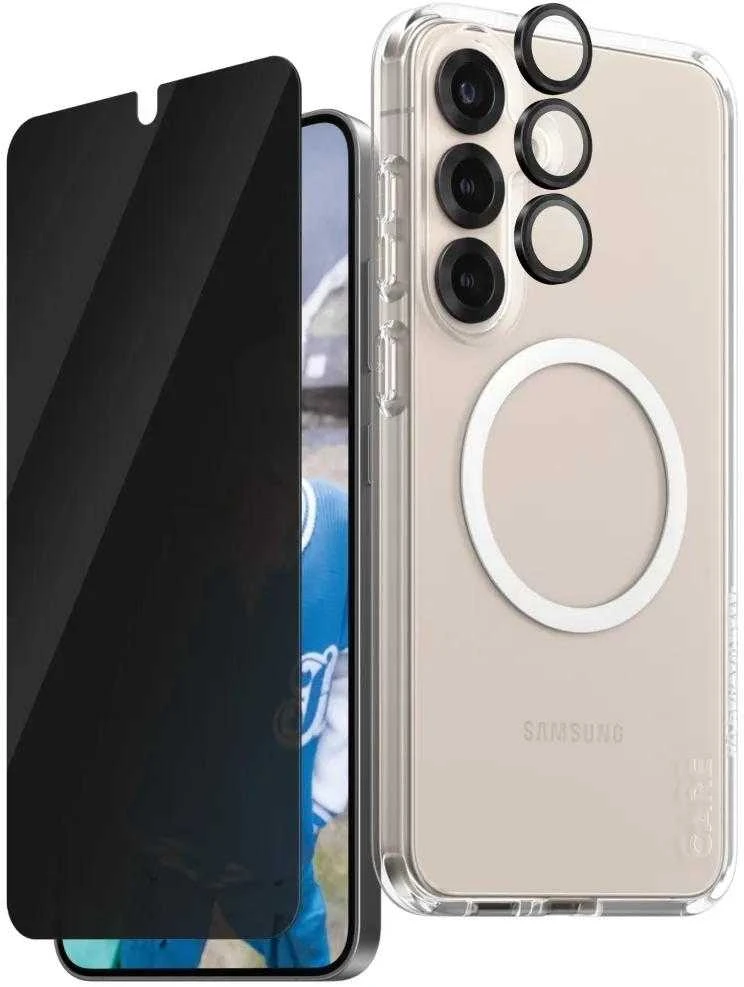 „Panzer Glass CARE“, „PanzerGlass Flagship 3in1“ dėklas + privatumo stiklas + objektyvas „Samsung Galaxy S25 Plus“