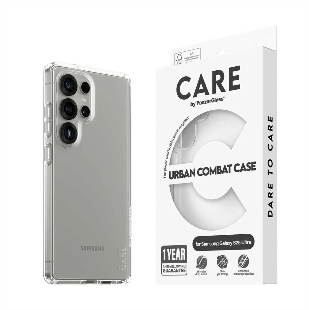Panzer Glass CARE by PanzerGlass Flagship Case Urban Combat w. Skaidrus rėmelis Samsung Galaxy S25 Ultra, skaidrus