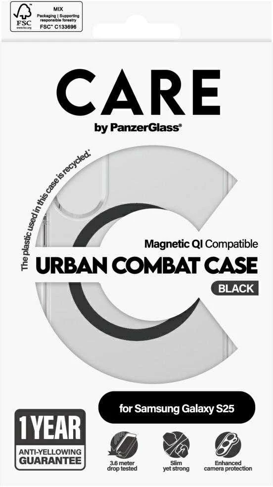 Panzer Glass CARE by PanzerGlass Flagship Urban Combat Juodas QI Samsung Galaxy S25 dėklas telefonui skaidrus