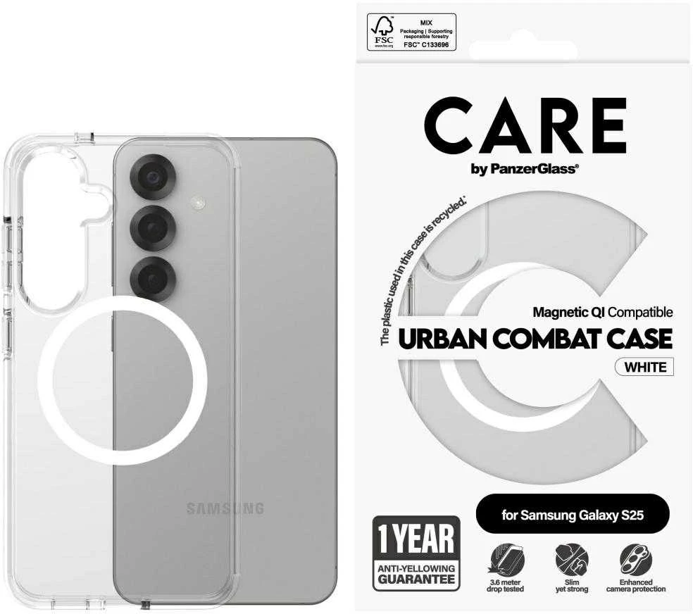 Dėklas Panzer Glass PRIEŽIŪRA Nugaros apsauga | Samsung | Galaxy S25 | Perdirbtas plastikas | Baltas