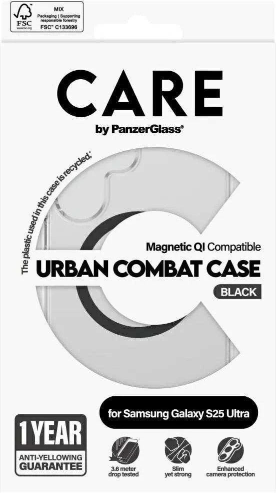 Panzer Glass CARE by PanzerGlass Flagship Urban Combat dėklas telefonui juodos spalvos QI Samsung Galaxy S25 Ultra - dėklas telefonui skaidrus