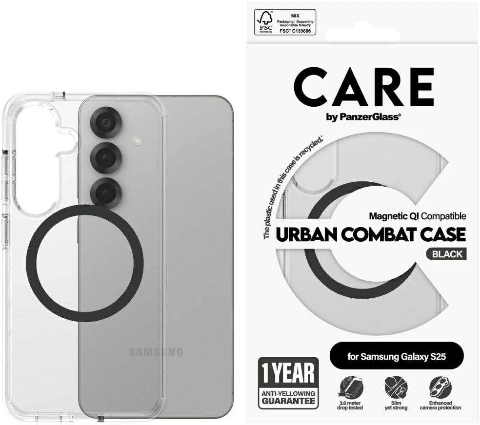 Panzer Glass CARE by PanzerGlass Flagship Urban Combat Juodas QI Samsung Galaxy S25 dėklas telefonui skaidrus
