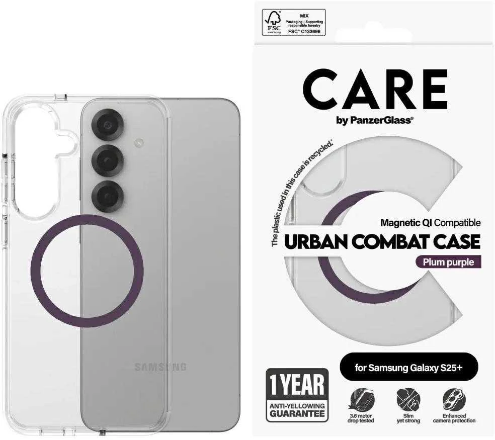 Panzer Glass CARE by PanzerGlass Flagship Urban Combat dėklas telefonui violetinės spalvos QI Samsung Galaxy S25 Plus - dėklas telefonui skaidrus