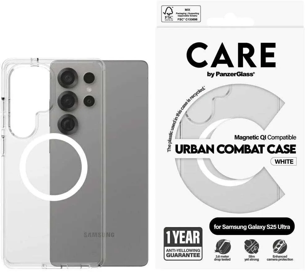 Dėklas Panzer Glass PRIEŽIŪRA Nugaros apsauga | Samsung | Galaxy S25 Ultra | Perdirbtas plastikas | Baltas