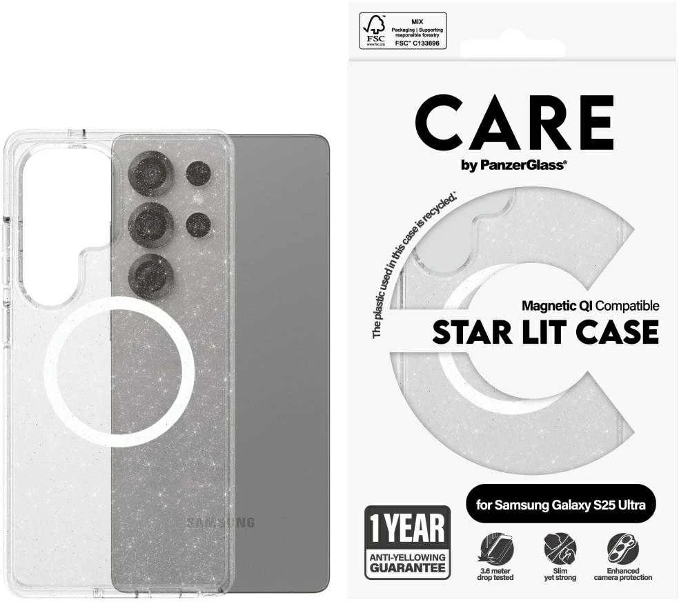 Panzer Glass CARE by PanzerGlass Flagship Urban Combat StarLight Baltas QI Samsung Galaxy S25 Ultra dėklas telefonui skaidrus