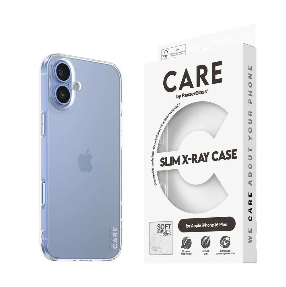 Panzer Glass CARE Fashion dėklas X-Ray Soft Basic iPhone 16 Plus, skaidrus