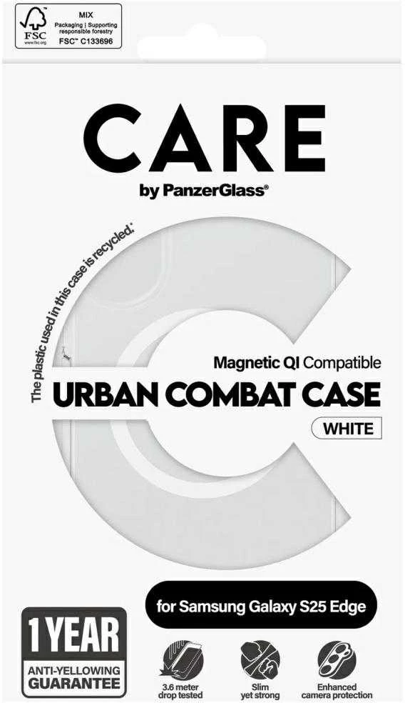 Panzer Glass Dėklas CARE by PanzerGlass Flagship Urban Combat Baltas QI skirta Samsung Galaxy S25 Edge skaidrus