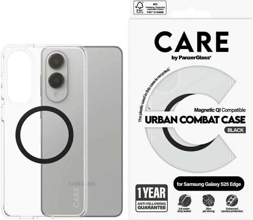 Panzer Glass Dėklas CARE by PanzerGlass Flagship Urban Combat Juodas QI skirta Samsung Galaxy S25 Edge skaidrus