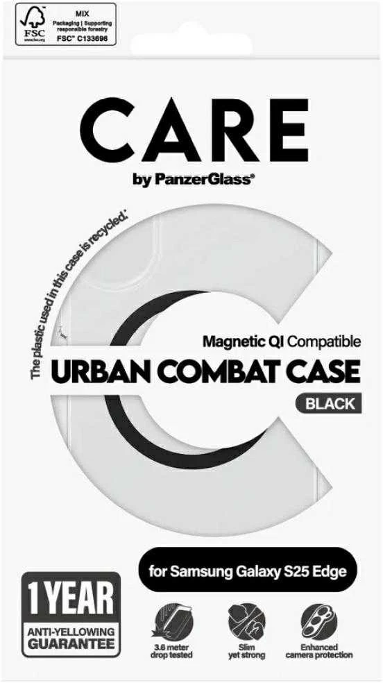 Panzer Glass Dėklas CARE by PanzerGlass Flagship Urban Combat Juodas QI skirta Samsung Galaxy S25 Edge skaidrus
