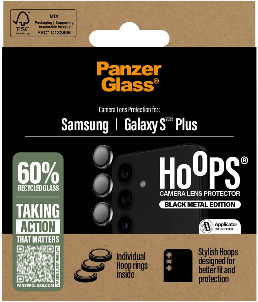 Panzer Glass PanzerGlass Hoops Optic Rings kameros apsauga, skirta Samsung Galaxy S25 Plus – juoda