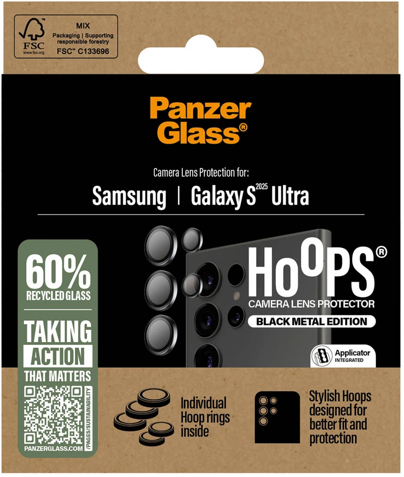 Panzer Glass PanzerGlass Hoops Optic Rings kameros apsauga, skirta Samsung Galaxy S25 Ultra – juoda