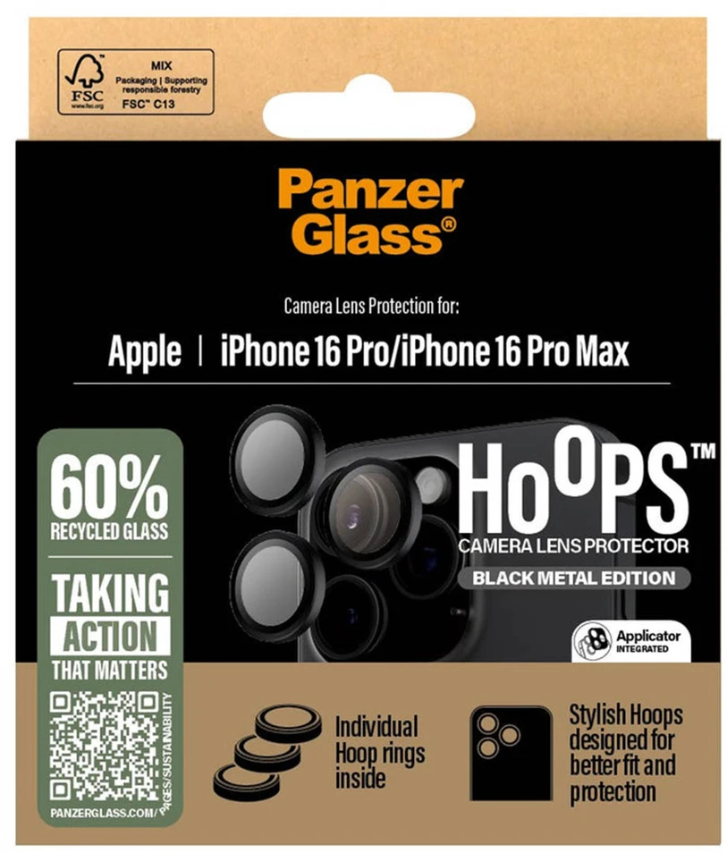 Panzer Glass PanzerGlass Hoops Optic Rings kameros apsauga, skirta iPhone 16 Pro / 16 Pro Max – juoda
