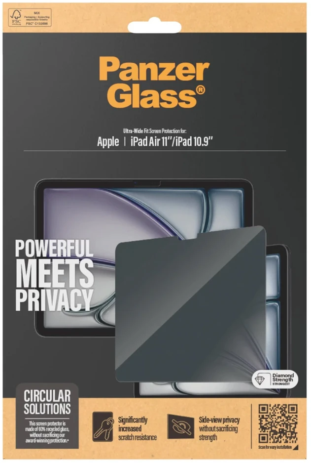 Panzer Glass PanzerGlass Privacy ekrano apsauga Ultra-Wide Fit, skirta iPad Air 11 colių (2026) M4 / (2025) M3 / (2024) M2 / iPad 11 (2025) A16 / iPad 10 (2022)