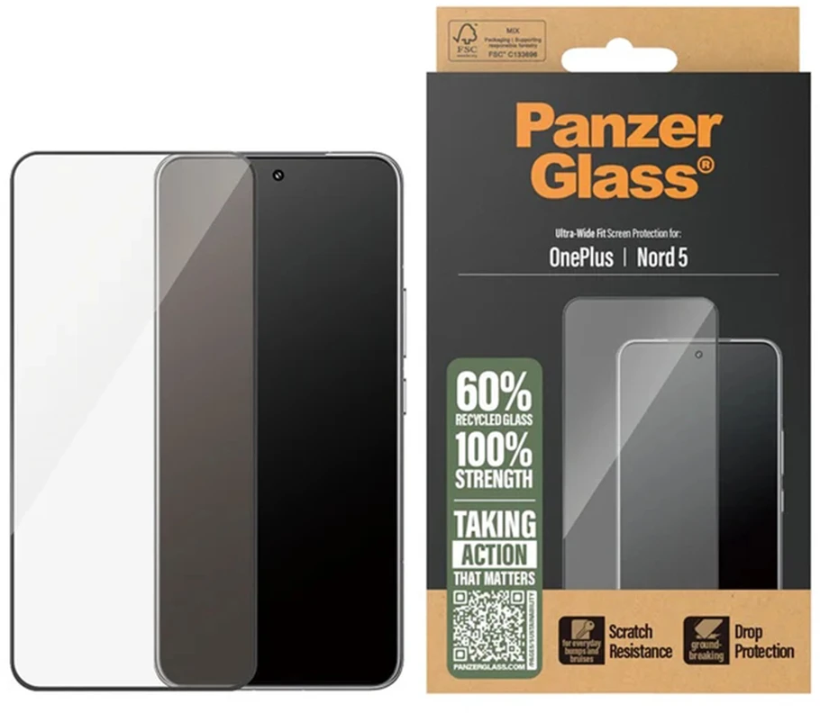 Panzer Glass PanzerGlass Ultra-Wide Fit antibakterinė ekrano apsauga su aplikatoriumi, skirta OnePlus Nord 5