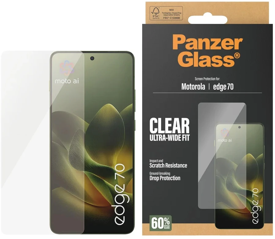 Panzer Glass PanzerGlass Ultra-Wide Fit antibakterinė ekrano apsauga su aplikatoriumi, skirta Motorola Edge 70