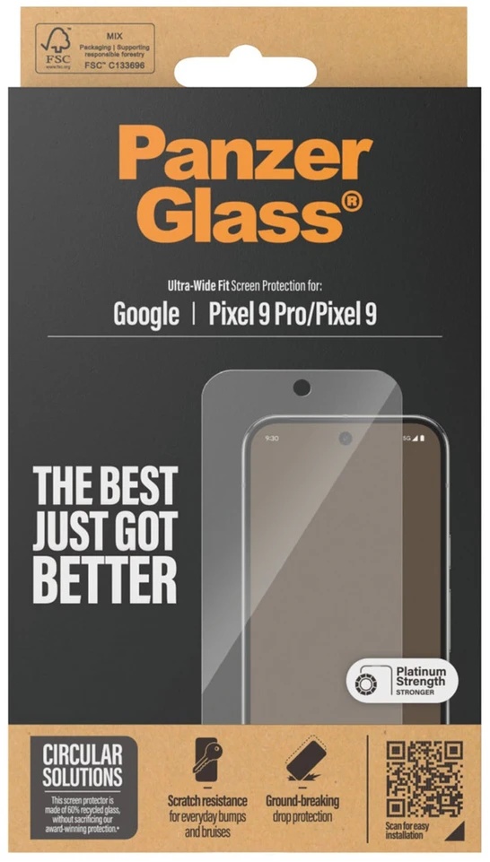 Panzer Glass PanzerGlass Ultra-Wide Fit antibakterinė ekrano apsauga, skirta Google Pixel 9 / 9 Pro