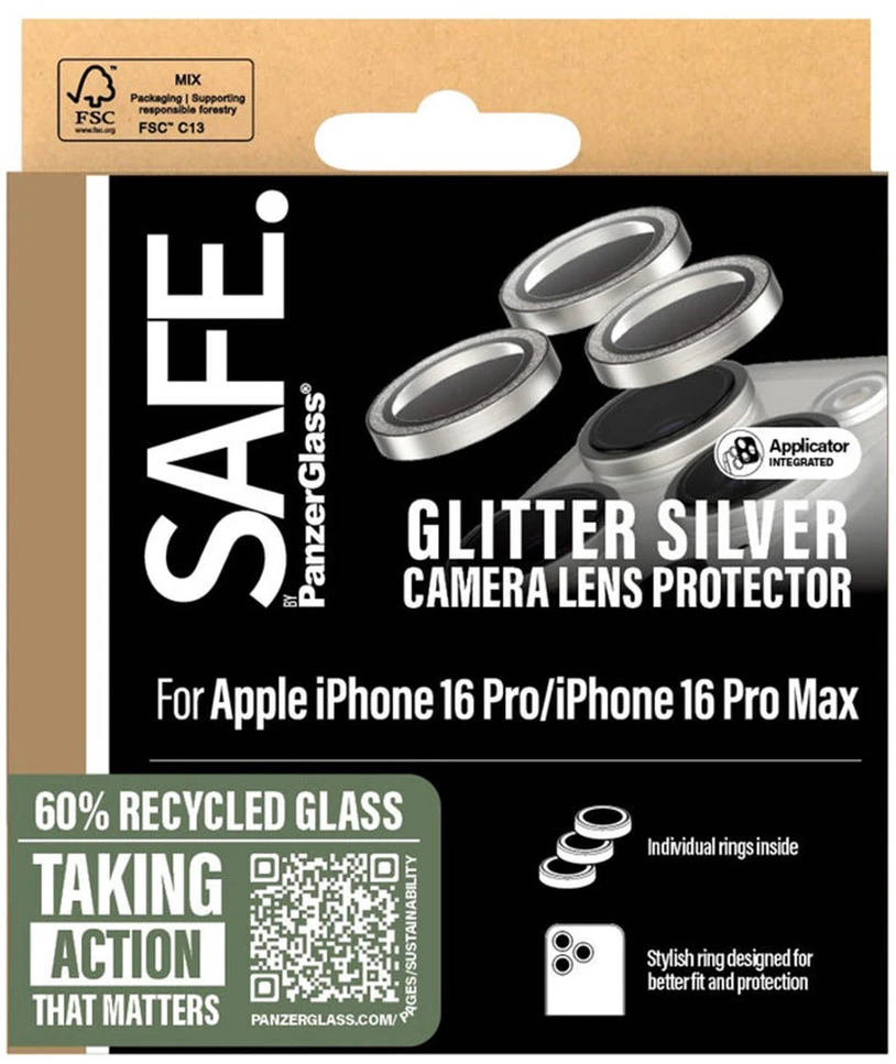 Panzer Glass SAFE by PanzerGlass kameros lęšio apsauga, skirta iPhone 16 Pro / 16 Pro Max – sidabrinė