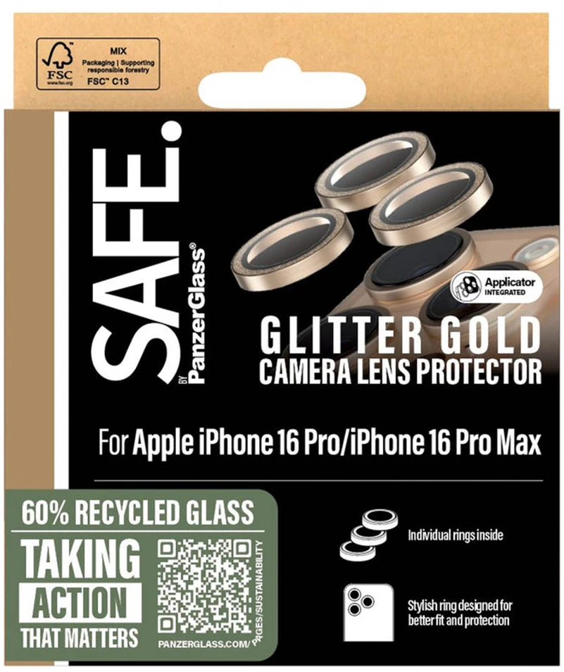 Panzer Glass SAFE by PanzerGlass kameros lęšio apsauga, skirta iPhone 16 Pro / 16 Pro Max – auksinė