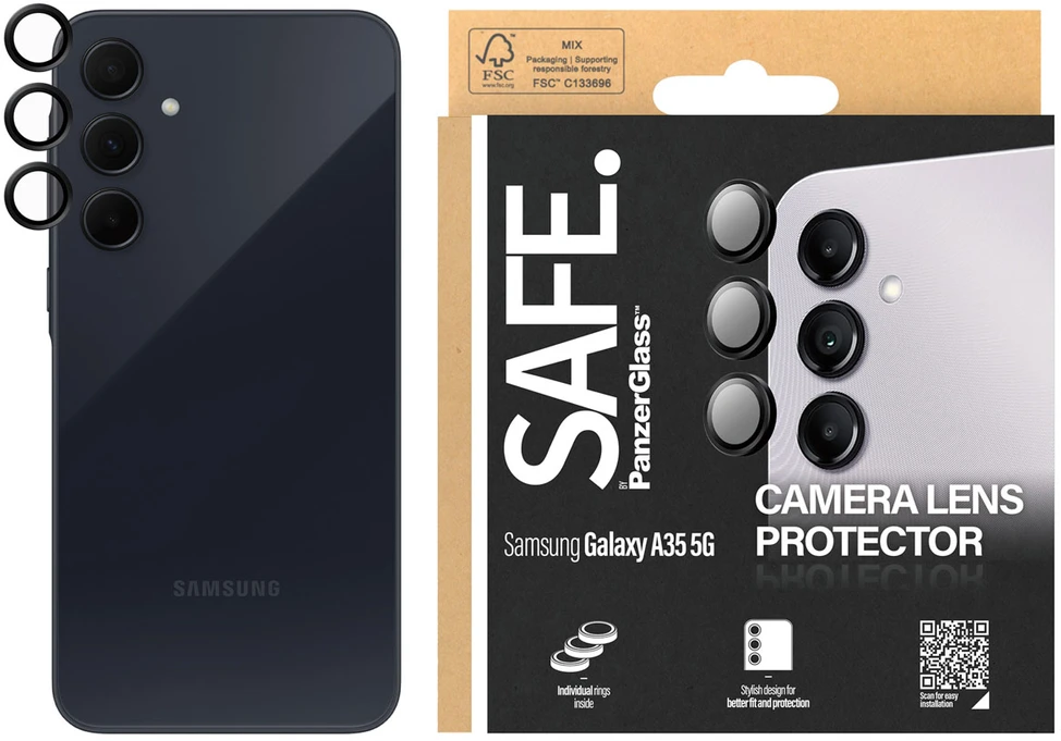 Panzer Glass SAFE by PanzerGlass Hoops kameros apsauga, skirta Samsung Galaxy A35 – skaidri
