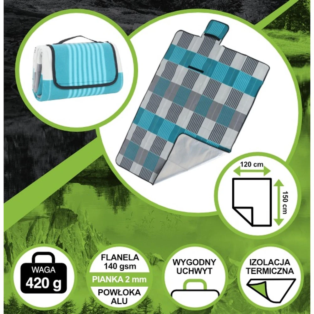 Enero Camp Paplūdimio ir pikniko kilimėlis su aliuminio danga 150x120 cm