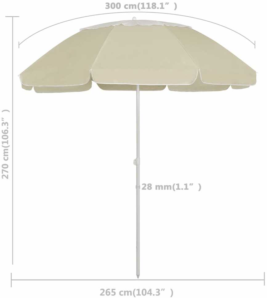 Paplūdimio skėtis nuo saulės, smėlio geltonos spalvos, 300cm