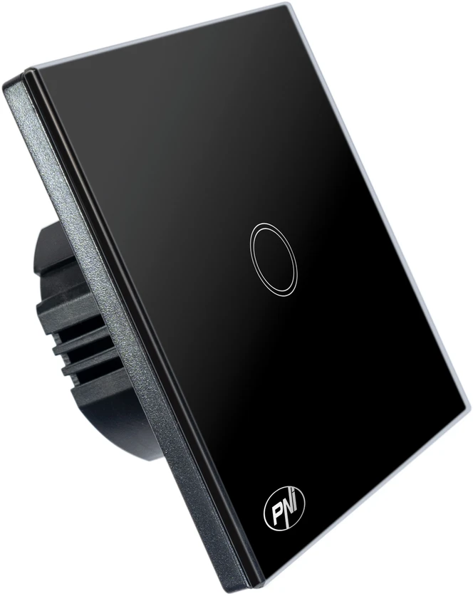 Paprastas jutiklinis jungiklis PNI SH121, pagamintas iš stiklo, juodas, su LED indikatoriumi, 10A 200W