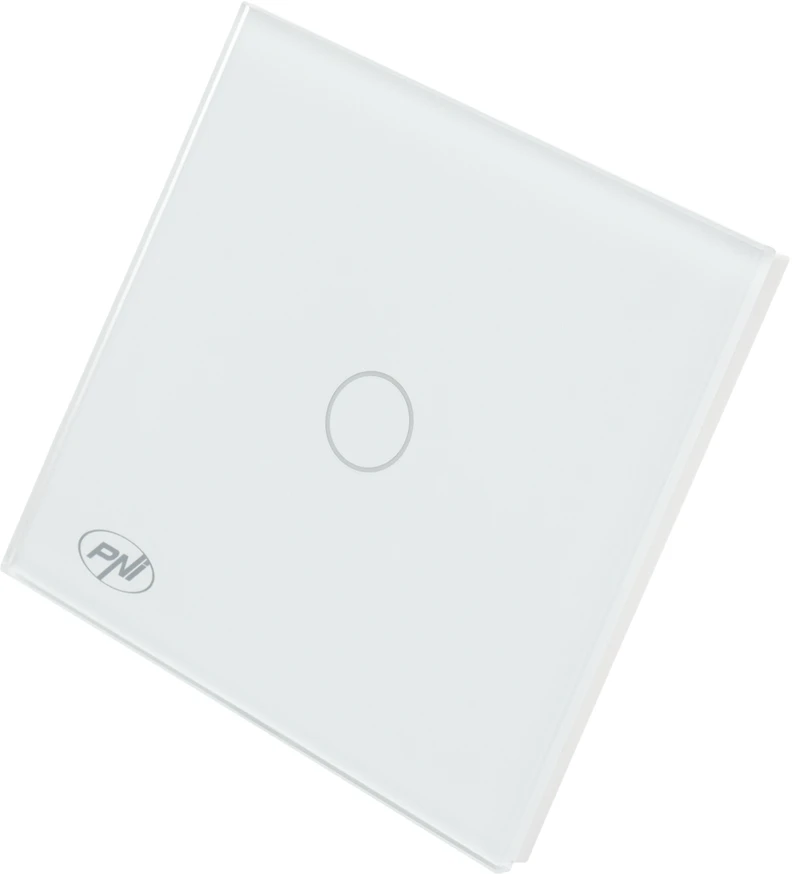 Paprastas laiptinis jungiklis ir kryžminis jungiklis su jutikliniu valdymu PNI CS101W, pagamintas iš stiklo, baltas su LED indikatoriumi, 800W