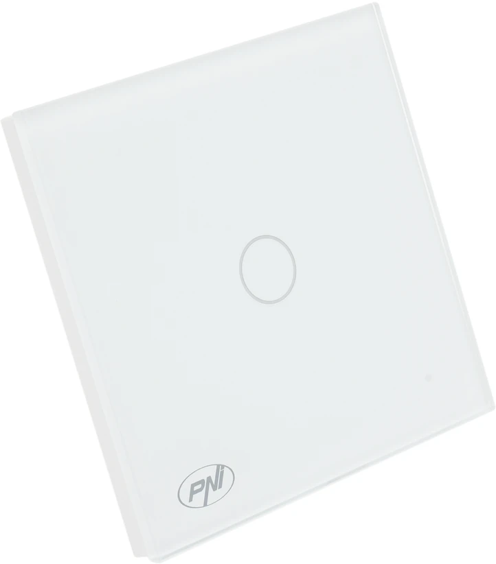 Paprastas laiptinis jungiklis ir kryžminis jungiklis su jutikliniu valdymu PNI CS101W, pagamintas iš stiklo, baltas su LED indikatoriumi, 800W