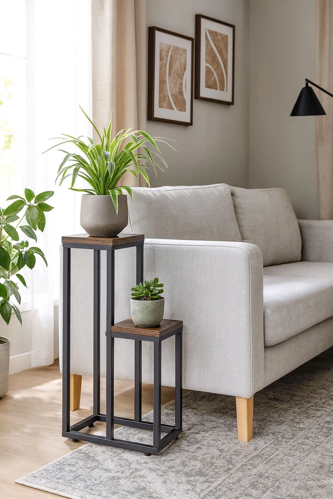 Pastatomas gėlių stovas dekoracijoms, 2 lentynos, Loft stiliaus, ModernHome