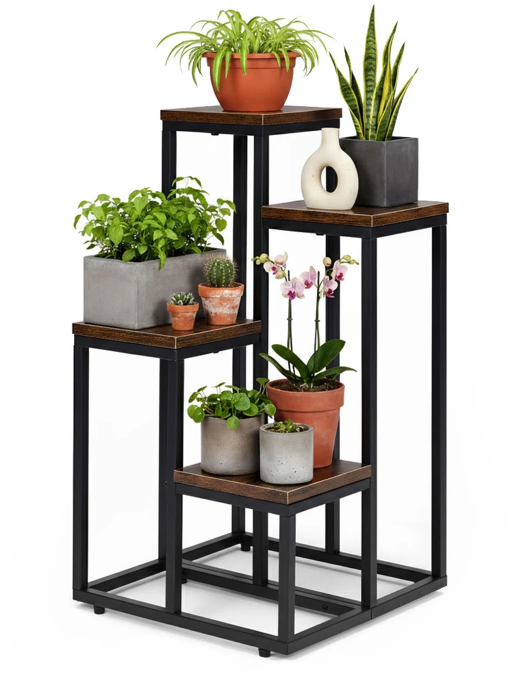 Pastatomas gėlių stovas dekoracijoms, 4 lentynos, Loft stilius, ModernHome