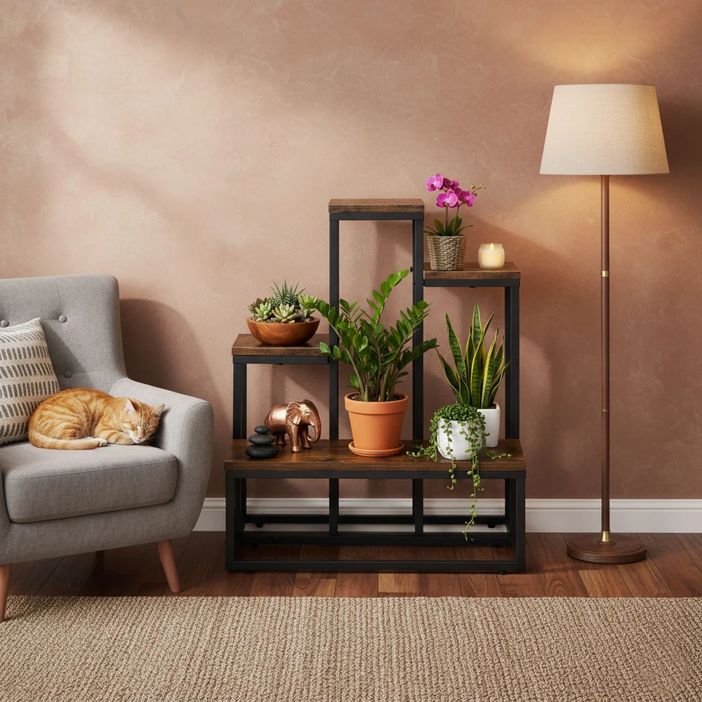 Pastatomas gėlių stovas dekoracijoms, 4 lentynos, Loft stilius, ModernHome