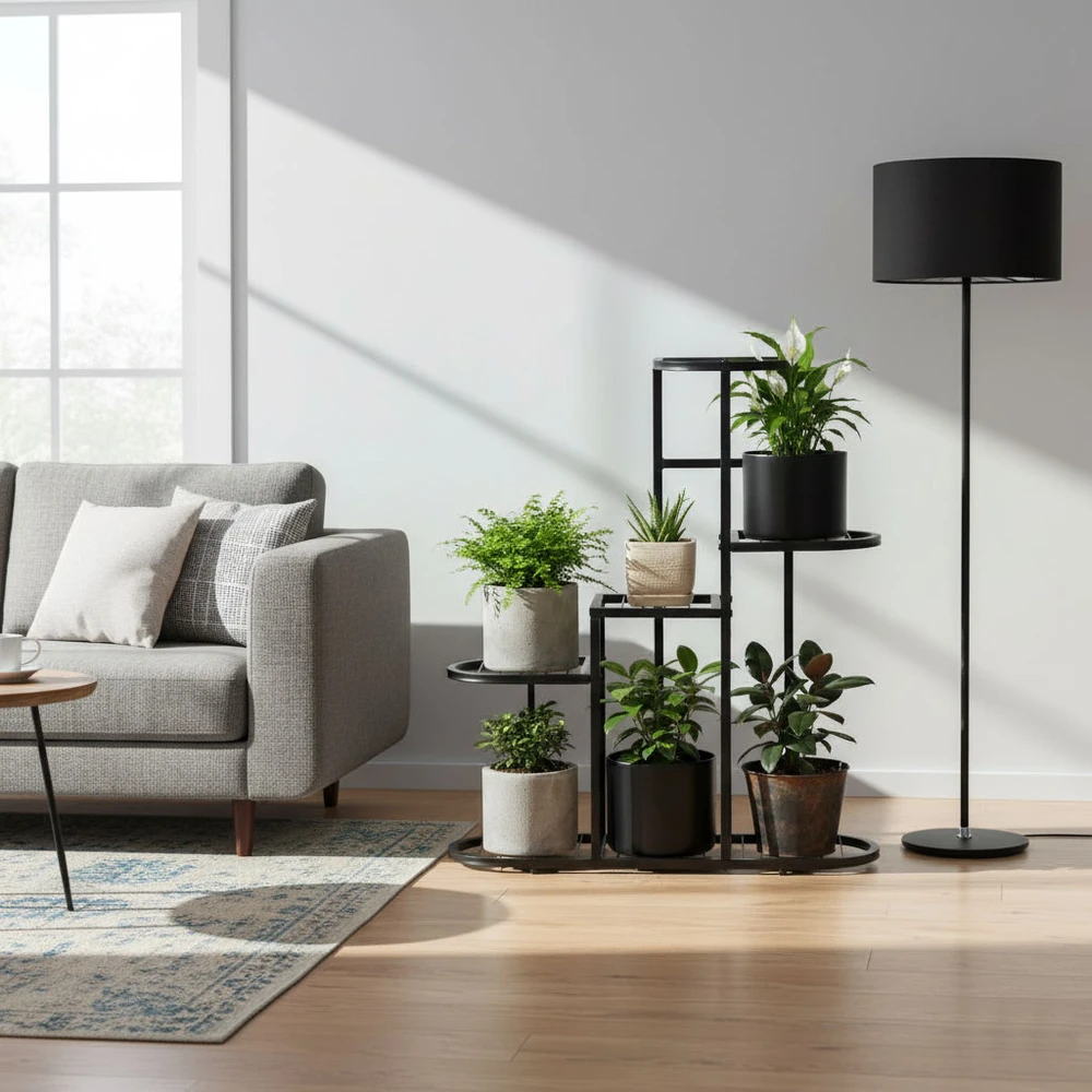 Pastatomas gėlių stovas dekoracijoms, 5 pakopų, juodas ModernHome