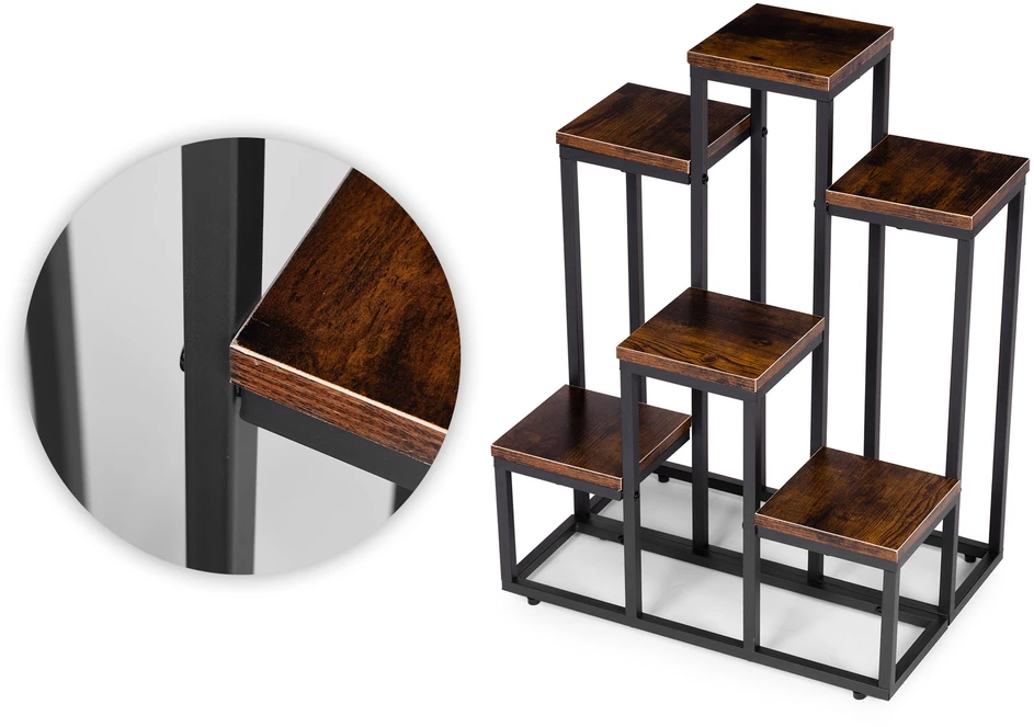 Pastatomas gėlių stovas gėlėms ir dekoracijoms, 6 lentynos, Loft stilius, ModernHome