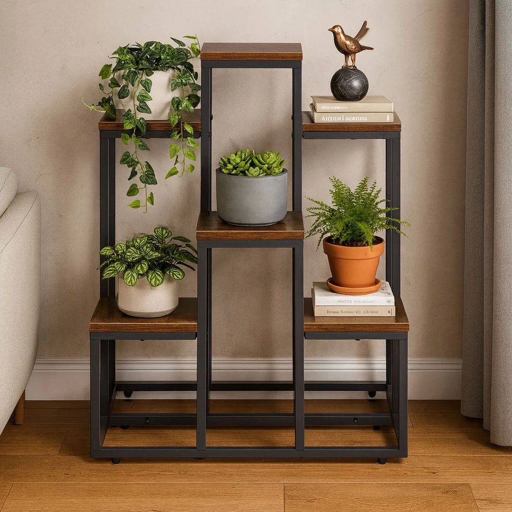 Pastatomas gėlių stovas gėlėms ir dekoracijoms, 6 lentynos, Loft stilius, ModernHome