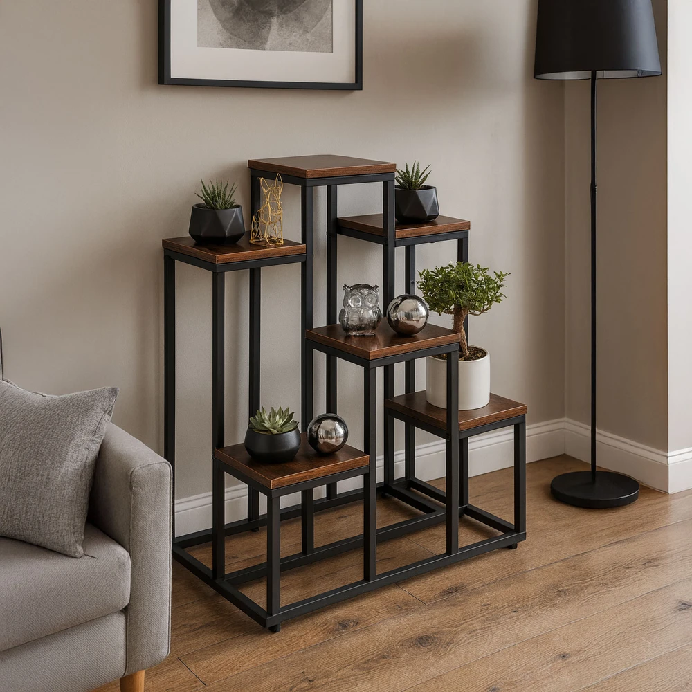 Pastatomas gėlių stovas gėlėms ir dekoracijoms, 6 lentynos, Loft stilius, ModernHome
