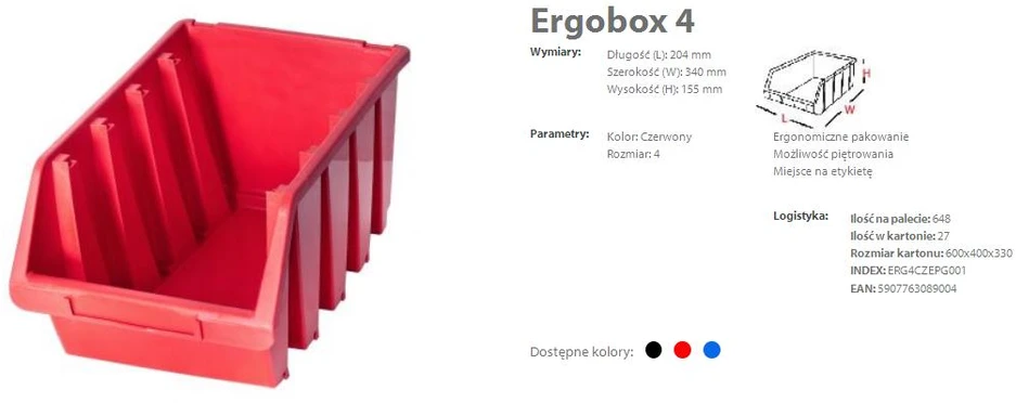 PATROL ERGOBOX 4 Raudonas, 204 x 340 x 155mm