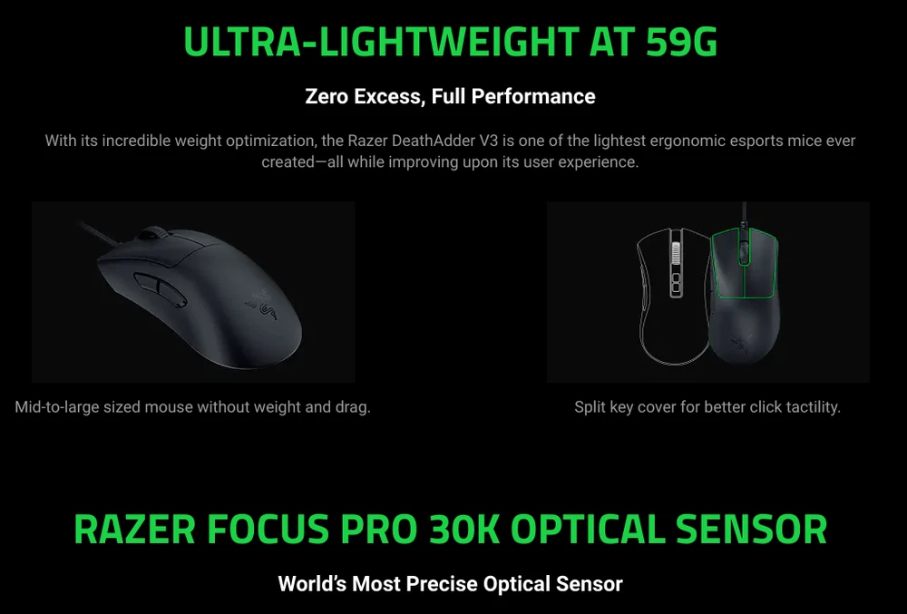 Razer | Pelė žaidimams | DeathAdder V3 | Pelė žaidimams | su laidu | Optinė | Juodas | No