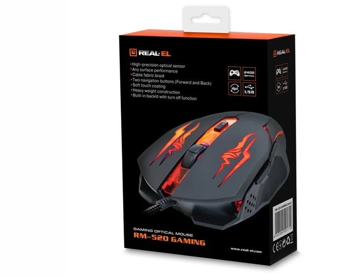 Pelė žaidimams REAL-EL RM-520 Gaming, juodos spalvos