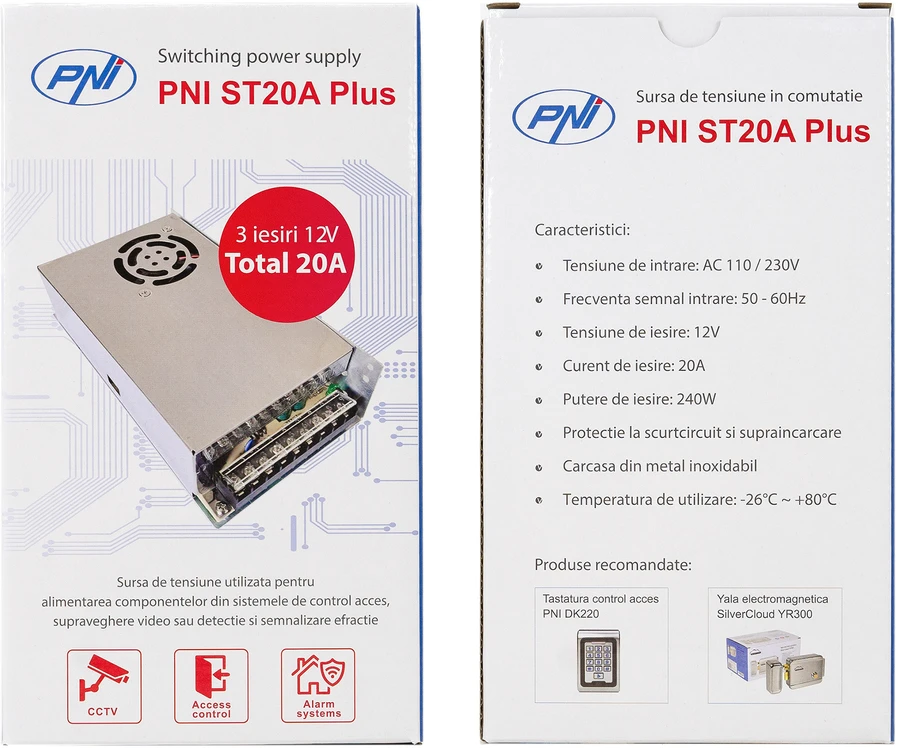 Perjungiamas įtampos šaltinis PNI ST20A Plus 12V 20A stabilizuotas stebėjimo sistemoms