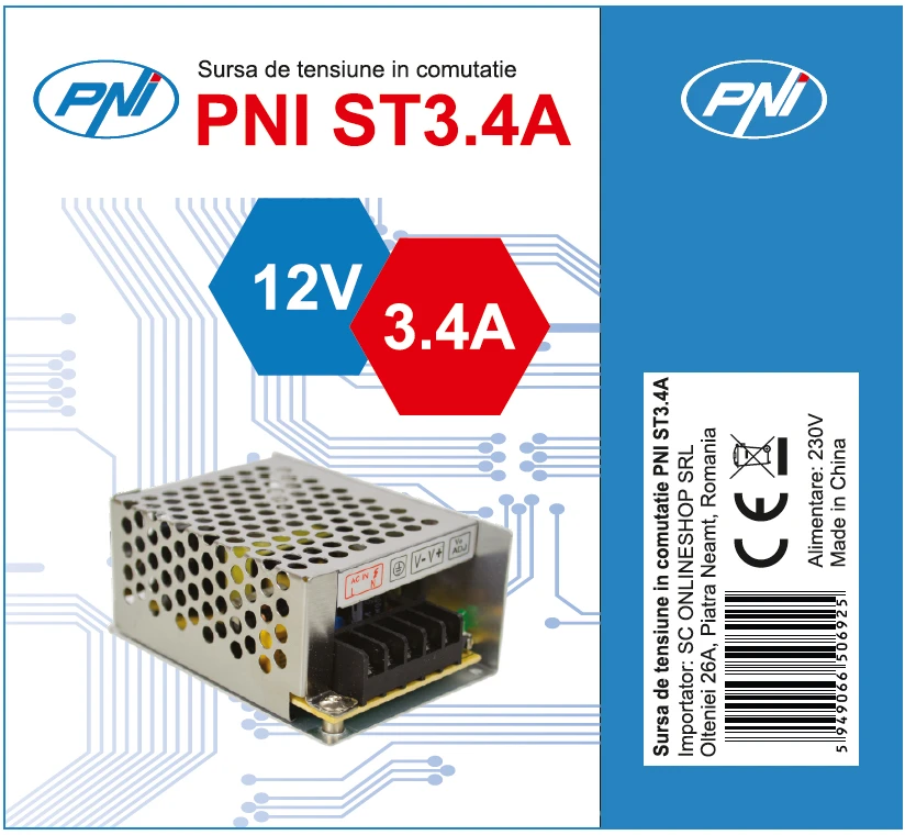 Perjungiamas įtampos šaltinis PNI ST3.4A 12V 3.4A, stabilizuotas stebėjimo sistemoms