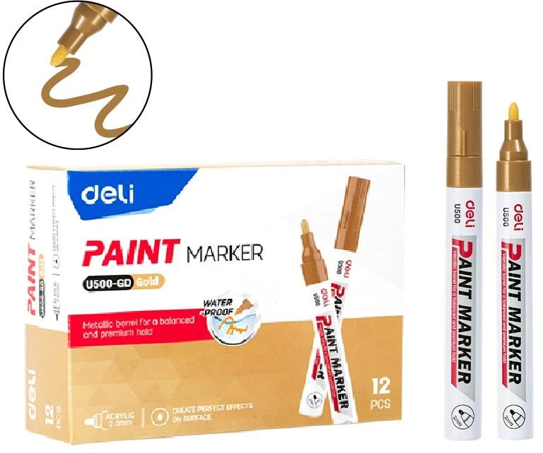 Permanentinis žymeklis Deli U500, 2 mm aukso spalvos