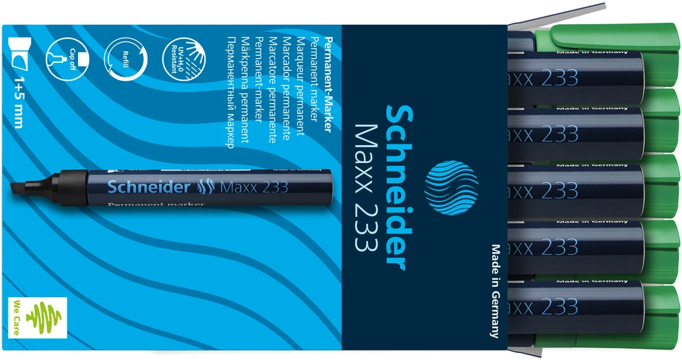 Permanentinis žymeklis Schneider 233, 1-5mm, kirstu galiuku, žalios spalvos