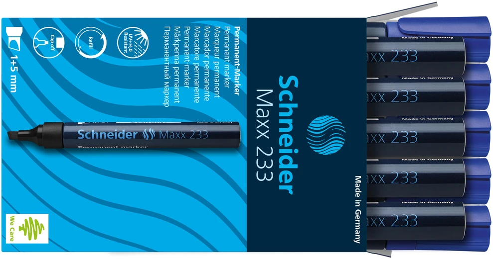 Permanentinis žymeklis Schneider 233, 1-5mm, kirstu galiuku, mėlynos spalvos