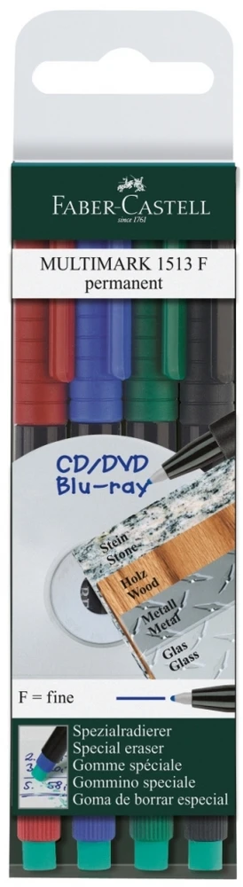 Permanentinis žymeklis CD/DVD diskams FABER CASTELL MULTIMARK F, 4 sp. komplektas