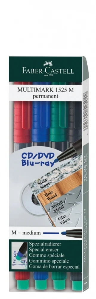 Permanentinis žymeklis CD/DVD diskams FABER CASTELL MULTIMARK M, 4 sp. komplektas