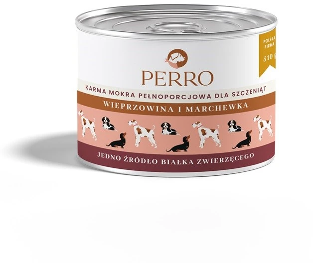 PERRO Junior Pork su morkomis - šlapias šunų maistas - 410g