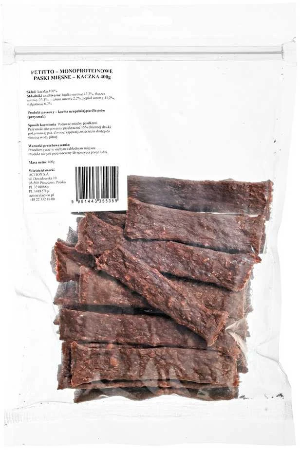 Šunų Priedas - PETITTO Monoproteininiai Anties Mėsos Juostelės Hipoalerginės 400g
