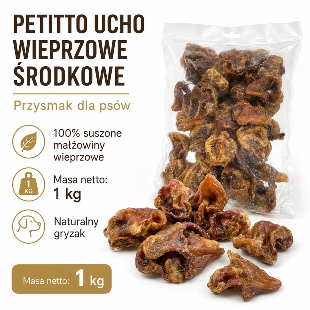 PETITTO vidutinė kiaulės ausis Mono – skanėstas šunims – 1kg