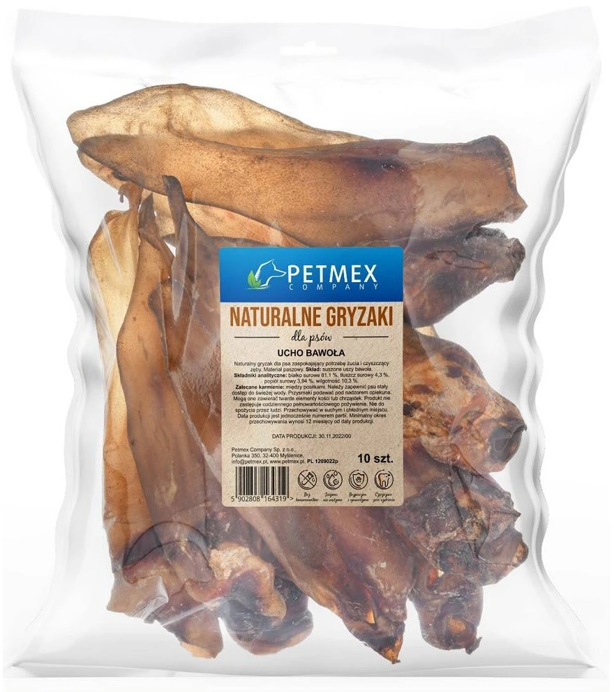 Gyvūnų skanėstas - PETMEX Buffalo Ear Dog Treats, 10pcs, Hypoallergenic, Gluten-Free