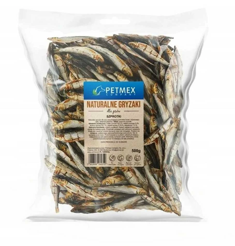 Gyvūnų skanėstas - PETMEX Dried Sprats Dog Treat 500g Hypoallergenic Grain-Free